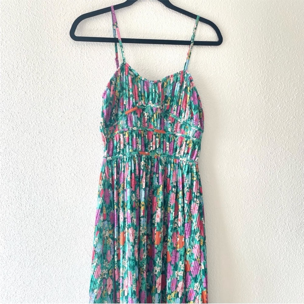 Forever 21 Floral maxi dress sweetheart neckline midi size S teen green pink